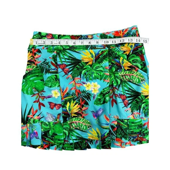 Tzu Tzu Tropical Skort Pleated-Hem Blue Green Butterfly Floral USA Womens Size S - Picture 4 of 5